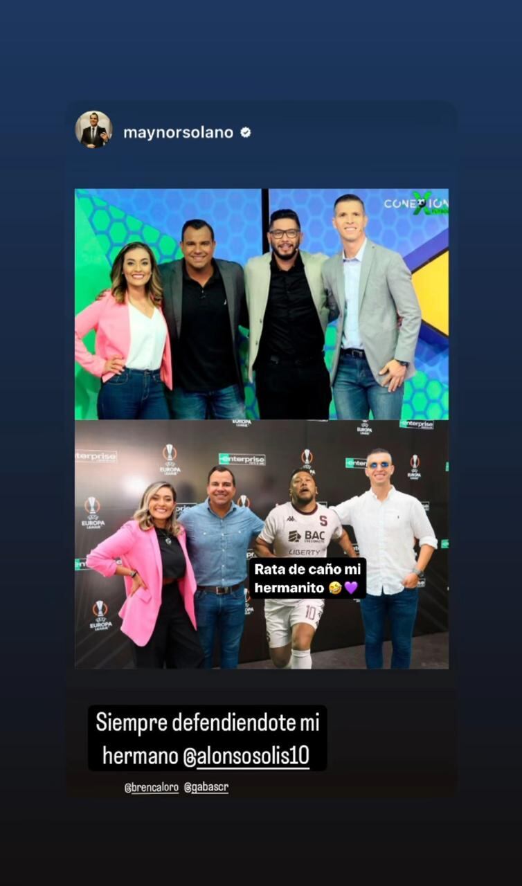 Maynor Solano no dejó pasar la oportunidad de molestar a Alonso Solís. Foto: Instagram.