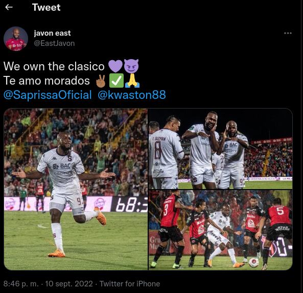 Javon East muestra su alegría en redes