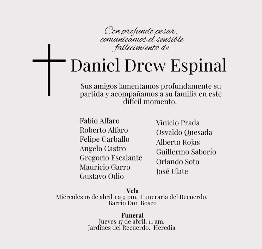 Daniel Drew Espinal, exesposo de Nancy Dobles, fallecido el 14 de abril de 2025