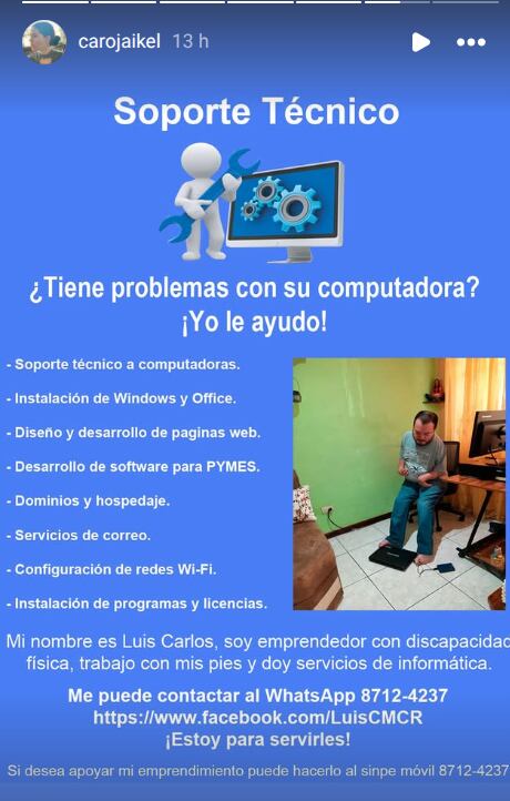 Carolina Jeikel, ayuda a persona con discapacidad