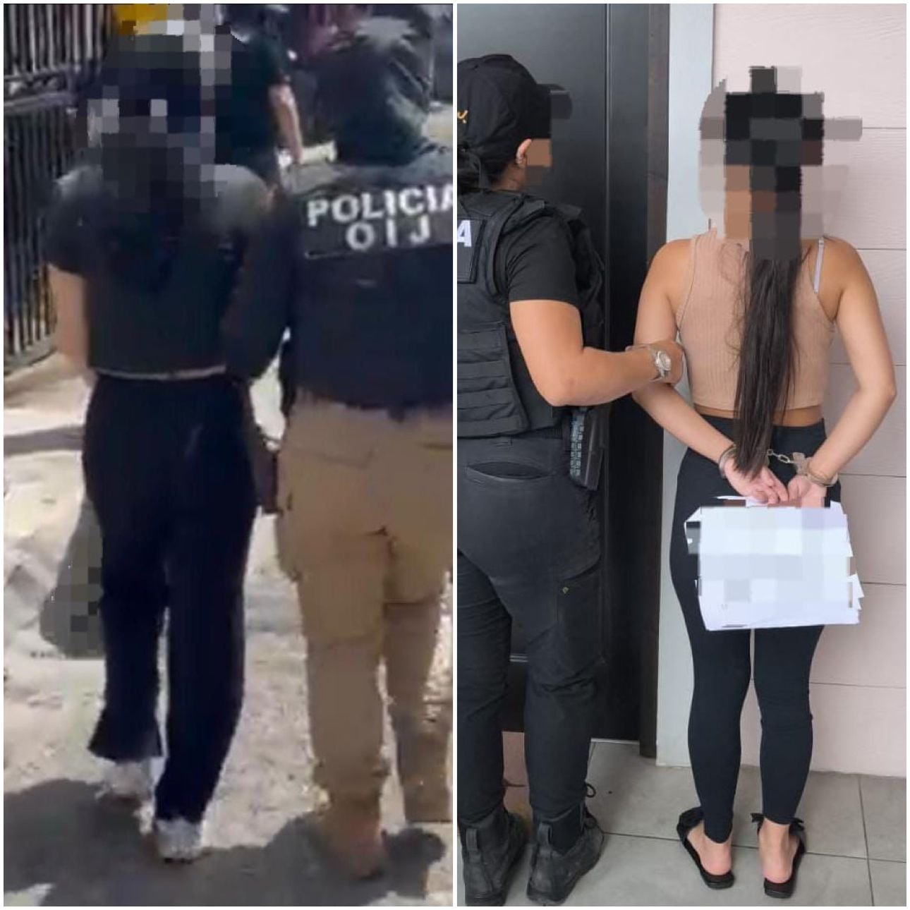 Dos mujeres de apellidos Velásquez, de 43 años, y Rodríguez, de 21, fueron detenidas por agentes de la sección de Delitos Varios del OIJ como sospechosas del delito de extorsión. Foto: OIJ