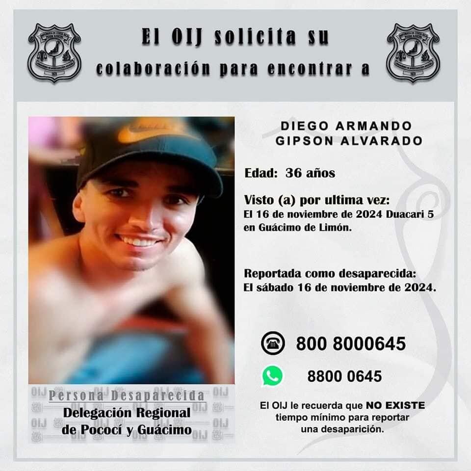 Una tragedia es la que golpea a los vecinos de Ducari de Guácimo, Limón al confirmarse la muerte del pequeño Keider Zeledón Cortés, de 9 años y la desaparición de su padrastro Diego Gipson Alvarado, de 36 años. Foto: OIJ
