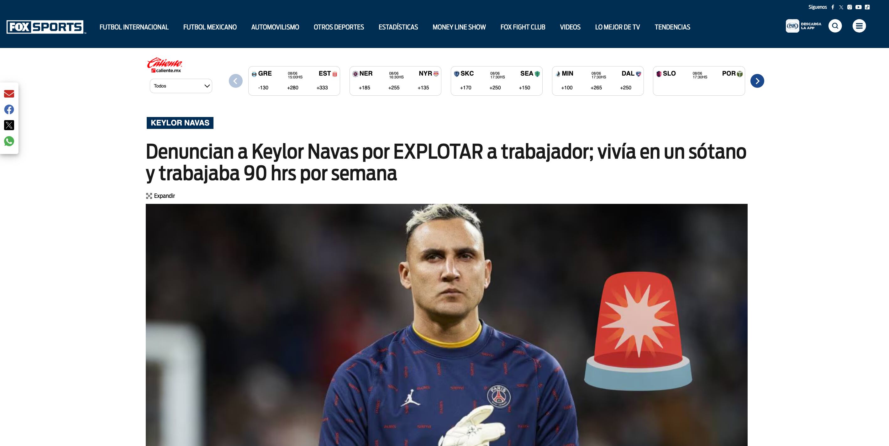 Así reaccionaron varios medios internacionales por la noticia de Keylor Navas. Foto: Captura de pantalla.