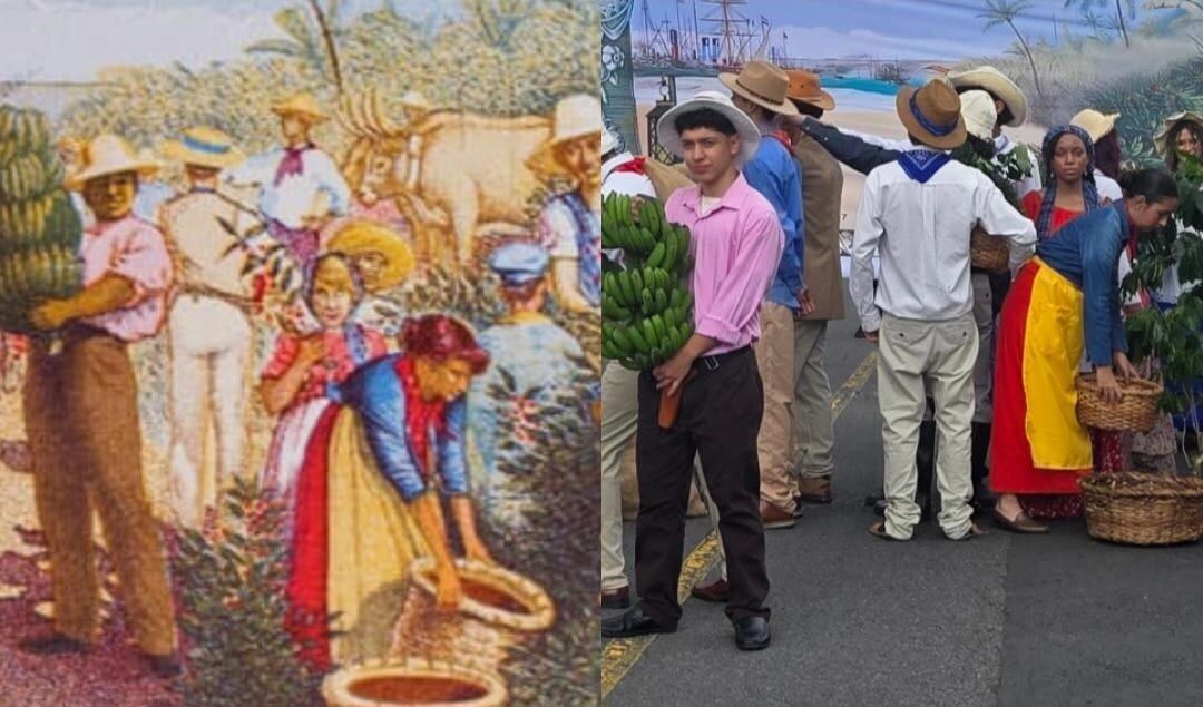 25 jóvenes del Colegio Técnico Profesional Carlos Pascual Zúñiga de San Rafael de Heredia le dio vida a nuestro hermoso billete de 5 colones. El director de la puesta en escena es Jonathan Arce Rodríguez y la idea fue de Juan Francisco Valerio Delgado, quien es investigador sociocultural. El CTP tiene un proyecto con los estudiantes que se llama "Viajeros en el tiempo".