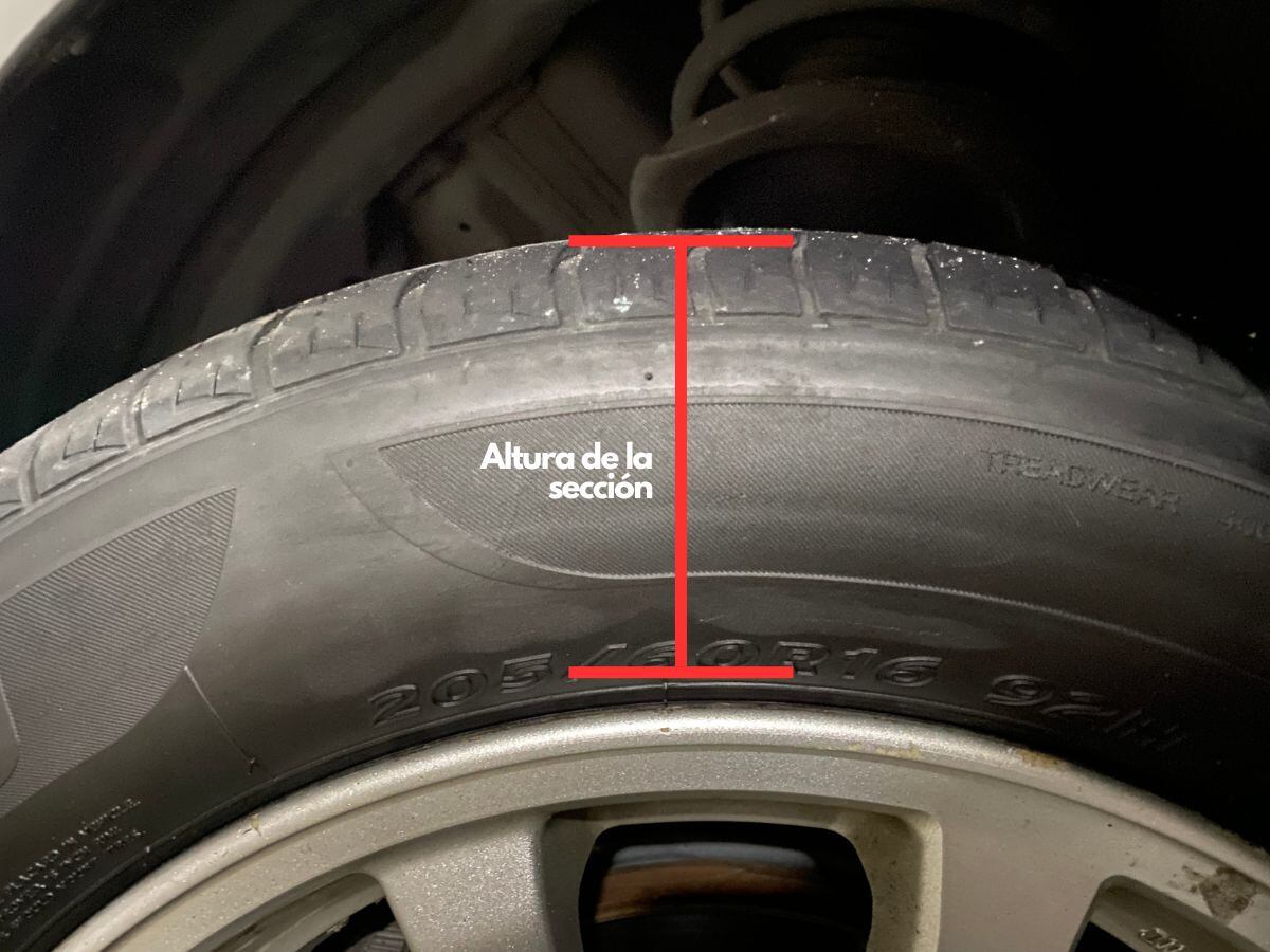 La altura de la sección representa la relación entre la altura del perfil de la llanta y su anchura.