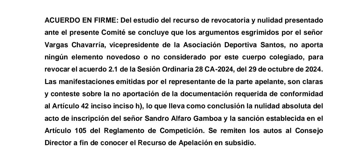 A Santos le rechazaron la apelación para que le devolvieran los puntos perdidos ante Guanacasteca.