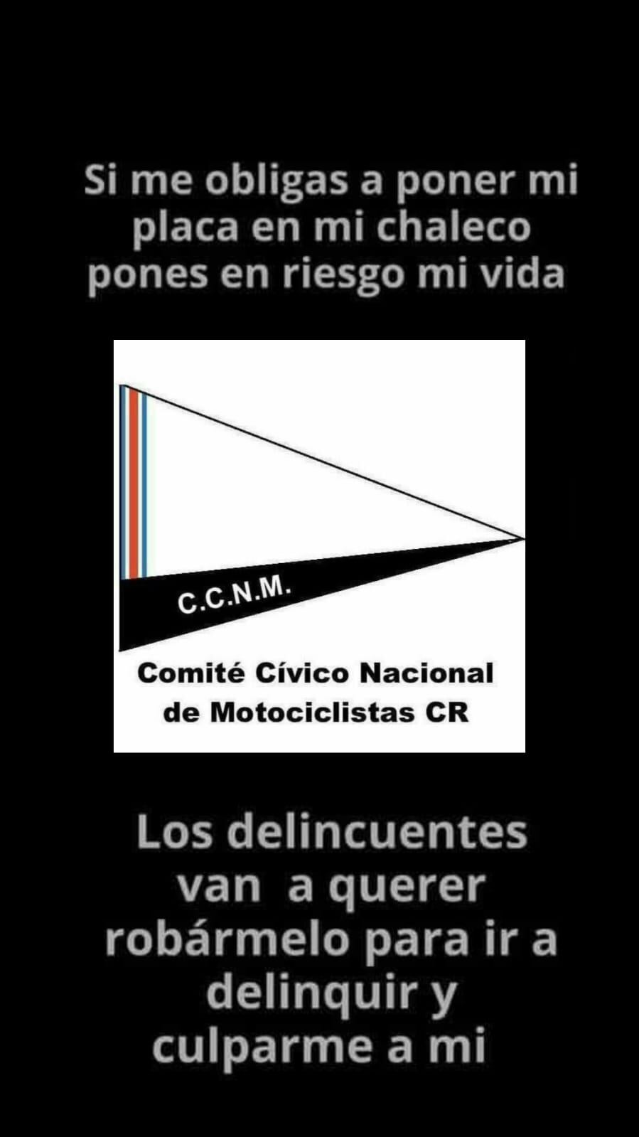 Eduardo Murillo Chavarría, presidente del Comité Cívico Nacional de Motociclistas, advierte que los motociclistas se oponen a la idea del ministro de Seguridad Pública, Mario Zamora, de que usen chaleco con la placa de la moto bien grande