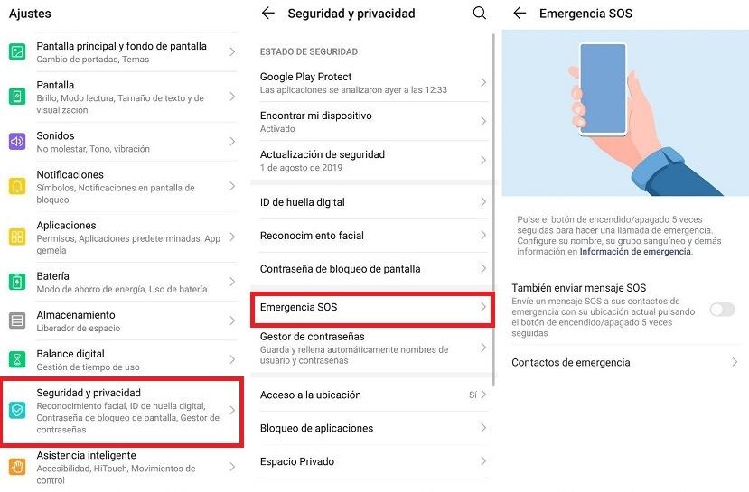Llamada de emergencia en celular Huawei. Imagen tomada de la página web de Androidsis