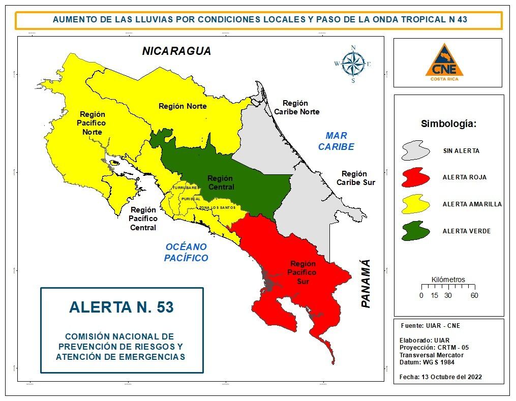 El Pacífico Sur se mantendrá en la máxima alerta. Foto CNE.