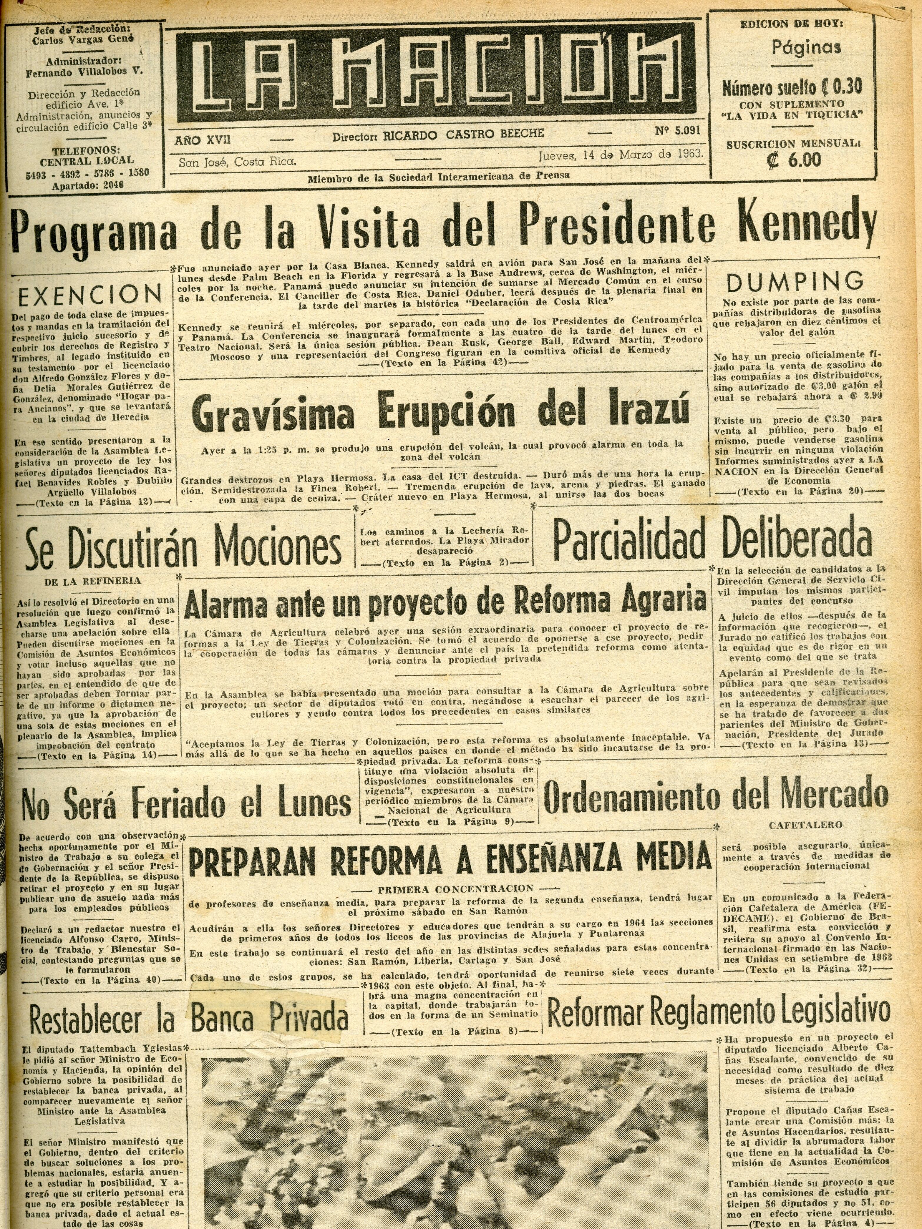 El 09 de agosto de 1962 un fuerte retumbo y una gran columna de vapor marcaron el inicio de lo que sería un nuevo ciclo eruptivo en el cráter principal del volcán Irazú