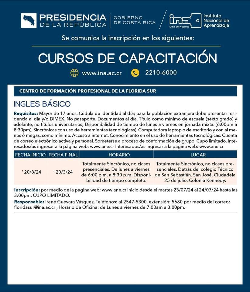 inglés curso de INA