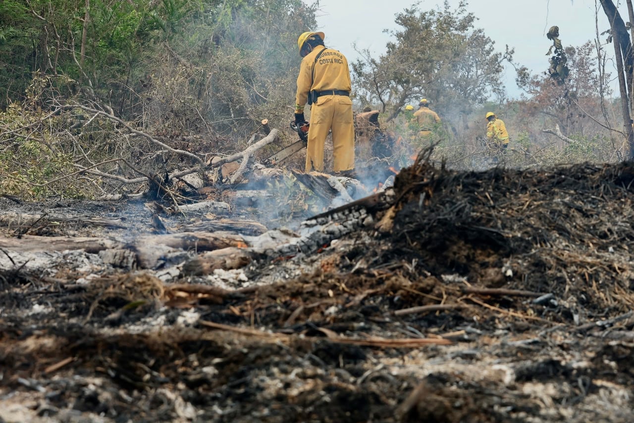 El incendio en Palo Verde tiene trabajando a más de 60 bomberos por día ya que el fuego está encerrado pero no controlado. Se quemó ya una extensión como de unas 56 parques La Sabana.