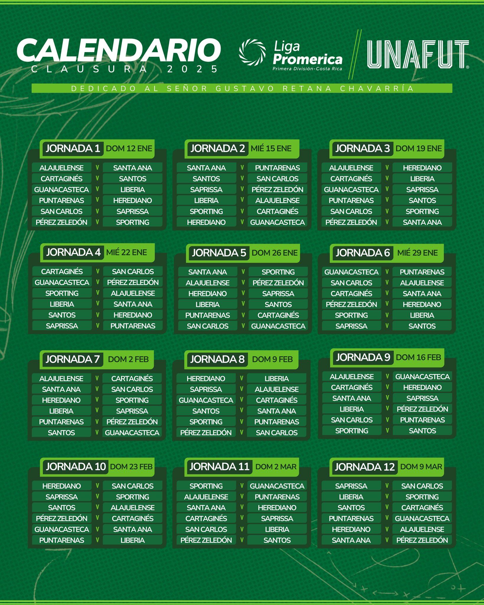 Así está programado el torneo de Clausura 2025. Prensa Unafut.