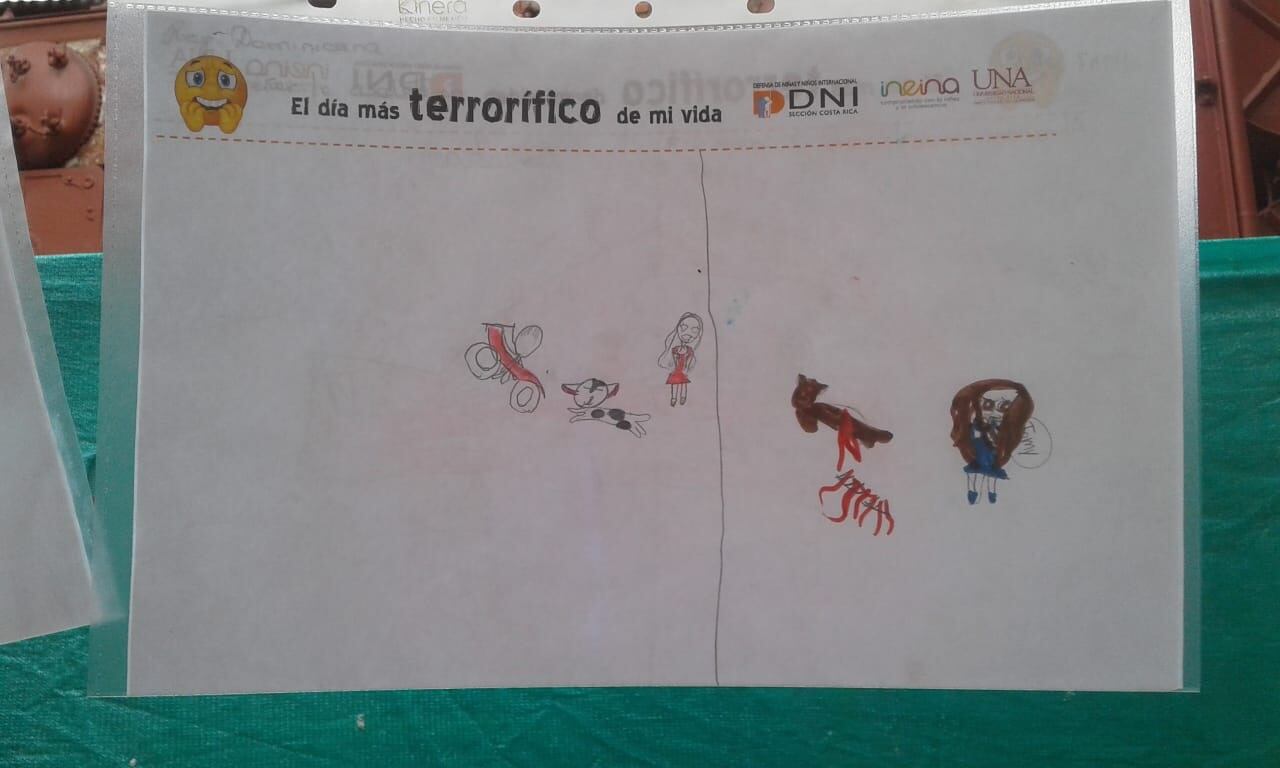 Niños dibujan su día más terrorífico. Taller dado por la Universidad Nacional.
