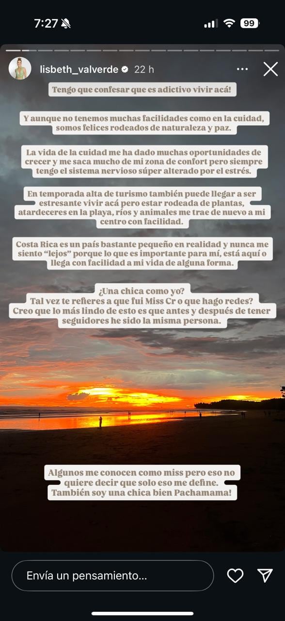 Esto lo compartió Lisbeth Valverde en sus redes sociales.