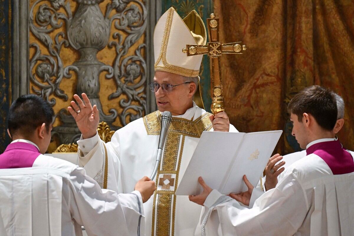 This photo taken and handout on May 9, 2025 by The Vatican Media shows Pope Leo XIV during a mass with cardinals in the Sistine Chapel in The Vatican. (Photo by Handout / VATICAN MEDIA / AFP) / RESTRICTED TO EDITORIAL USE - MANDATORY CREDIT "AFP PHOTO / VATICAN MEDIA" - NO MARKETING - NO ADVERTISING CAMPAIGNS - DISTRIBUTED AS A SERVICE TO CLIENTS