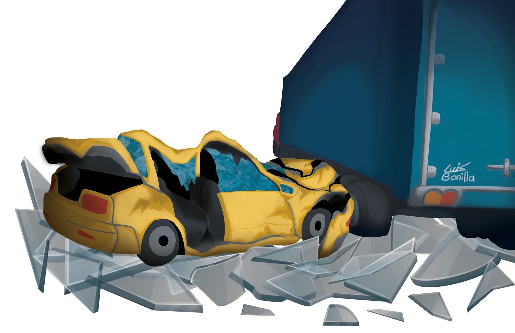 Deiner Durán Fonseca, único sobreviviente de un accidente ocurrido en el 2008 en el que fallecieron tres de sus amigos. Ilustración de Luis Bonilla.