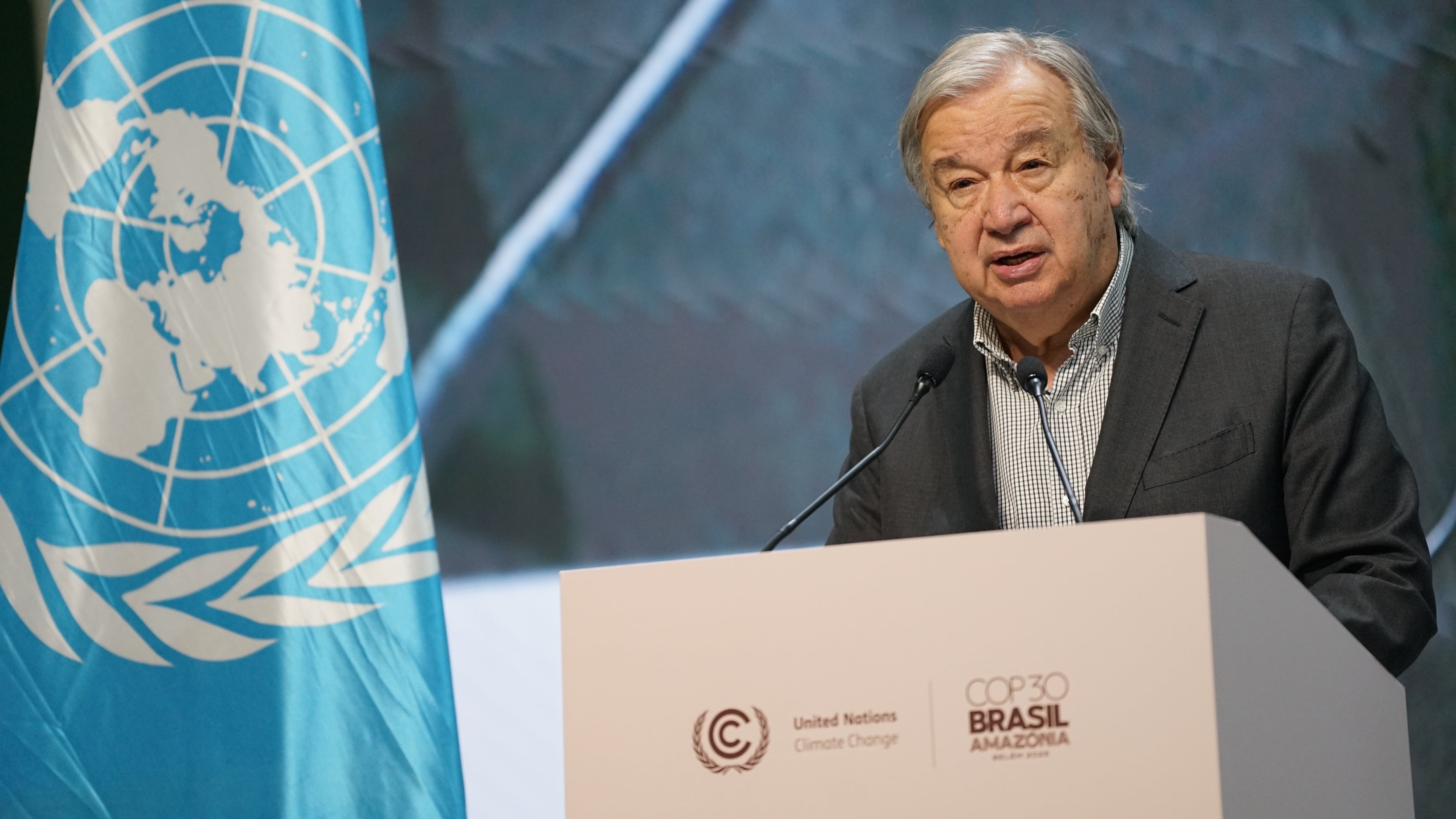 António Guterres, secretario general de la ONU, en la COP30 de noviembre en Brasil.