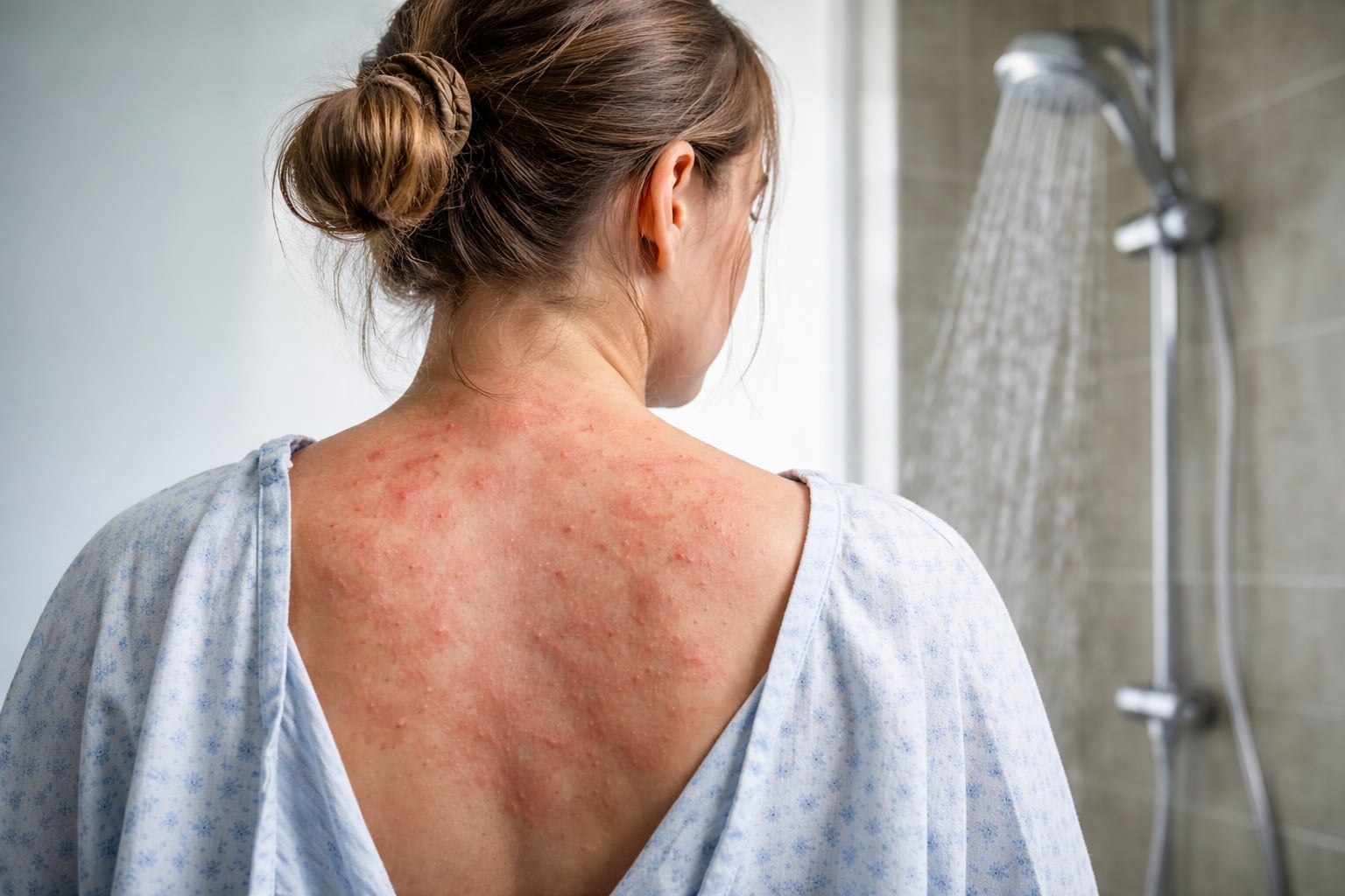 La joven padece urticaria acuagénica.