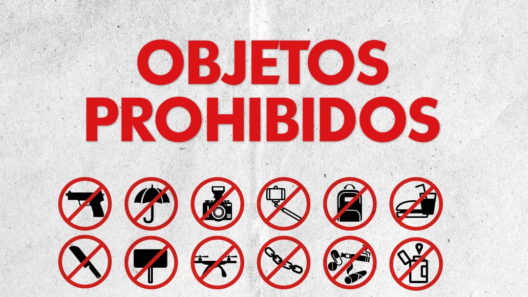Se prohibe el ingreso de armas, objetos punzocortantes, vapeadores, encendedores, sombrillas, alimentos y bebidas, cámaras profesionales, entre otros.
