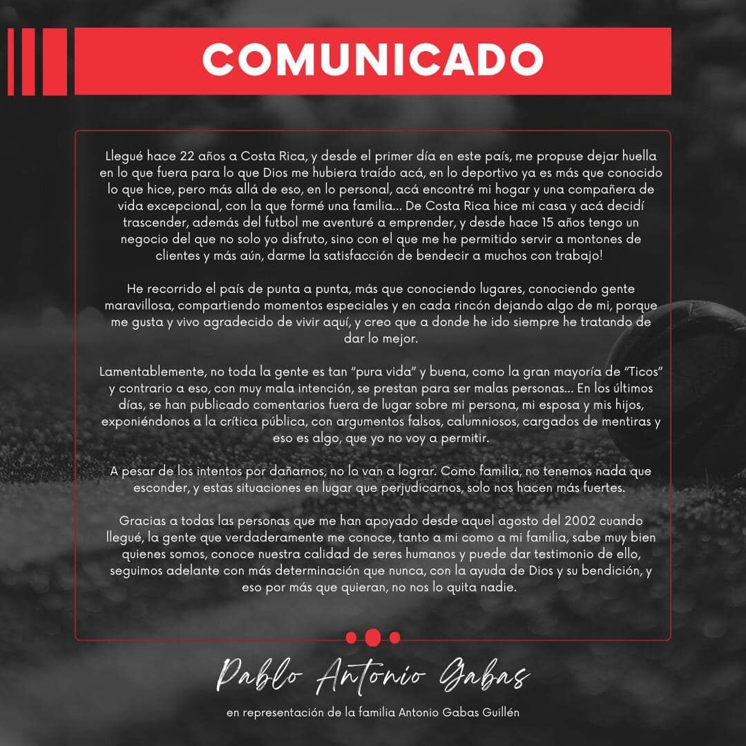Pablo Gabas publicó un comunicado para aclarar una situación familiar.