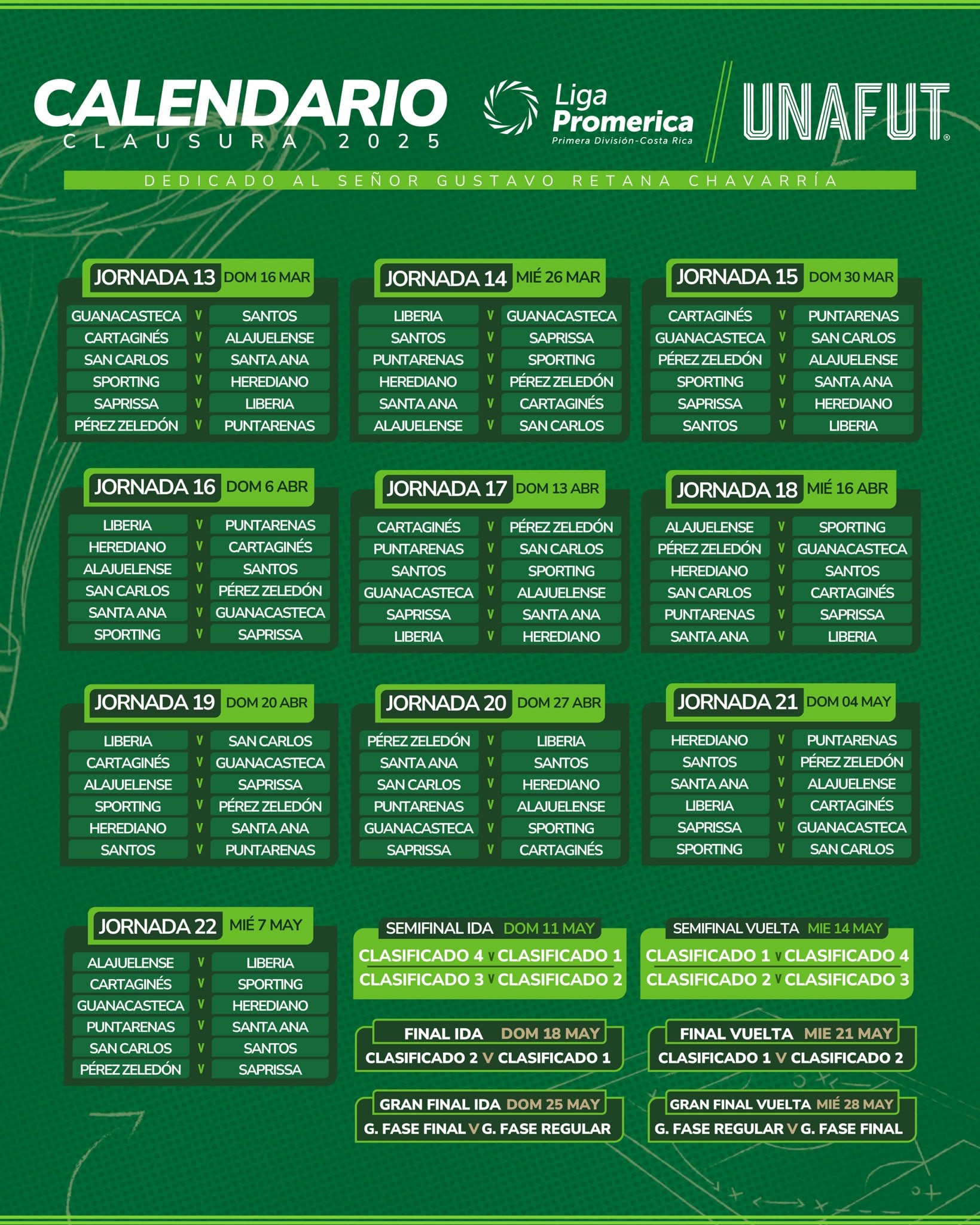 Así está programado el torneo de Clausura 2025. Prensa Unafut.