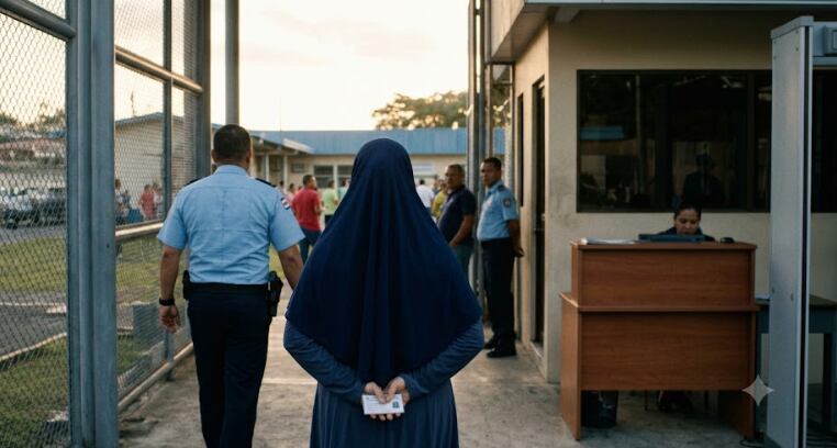 Una mujer podrá usar su Hiyab mientras visita a su hijo en prisión. Foto: Gemini IA