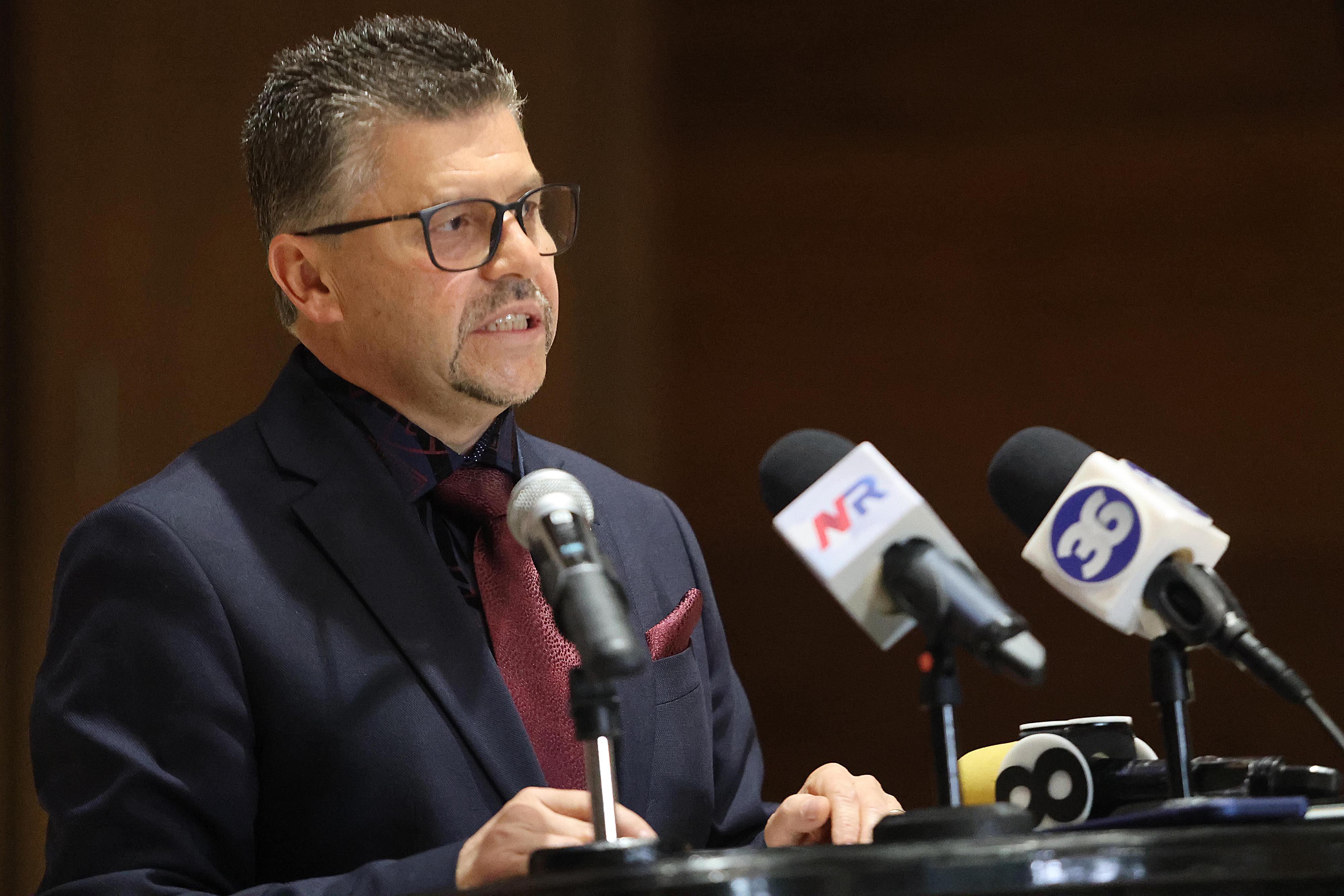 29/04/2024 Asamblea Legislativa. El diputado liberacionista Gilbert Jiménez indicó en conferencia de prensa que retira su candidatura a la presidencia de la Asamblea Legislativa para apoyar a su compañero Rodrigo Arias. Foto: Rafael Pacheco Granados