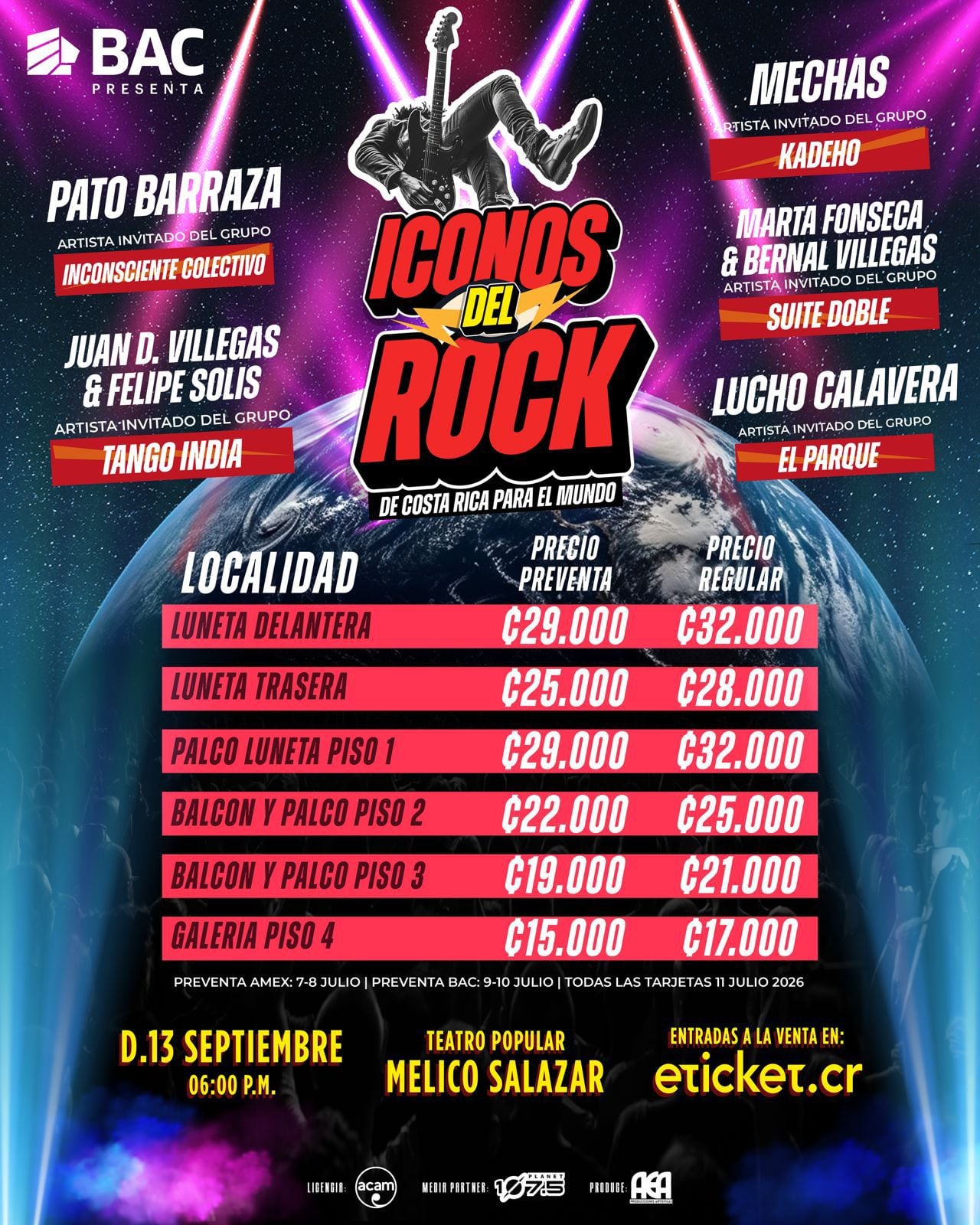 En el escenario del Teatro Popular Melico Salazar se llevará a cabo el espectáculo llamado Íconos del Rock el 13 de setiembre.