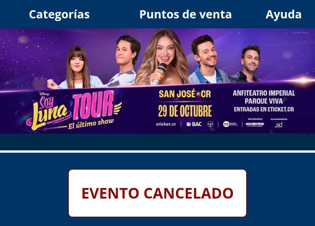 Soy Luna Tour fue cancelado en Costa Rica, según informó eticket a las personas que compraron entradas.