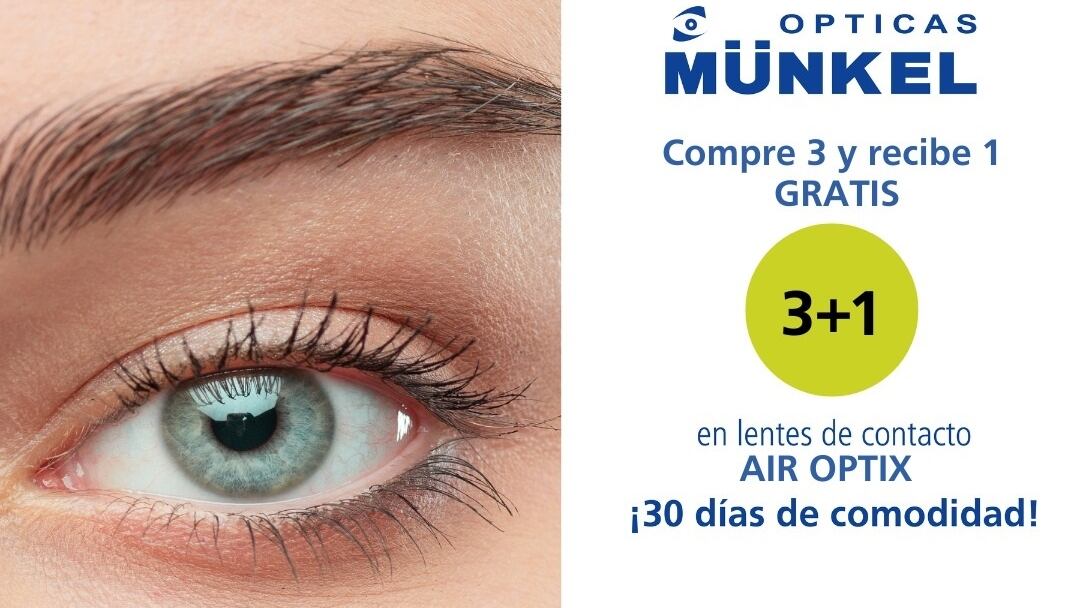 En Ópticas Münkel hay una excelente promo en lentes de contacto durante abril, compra 3 cajas y le dan 1 gratis