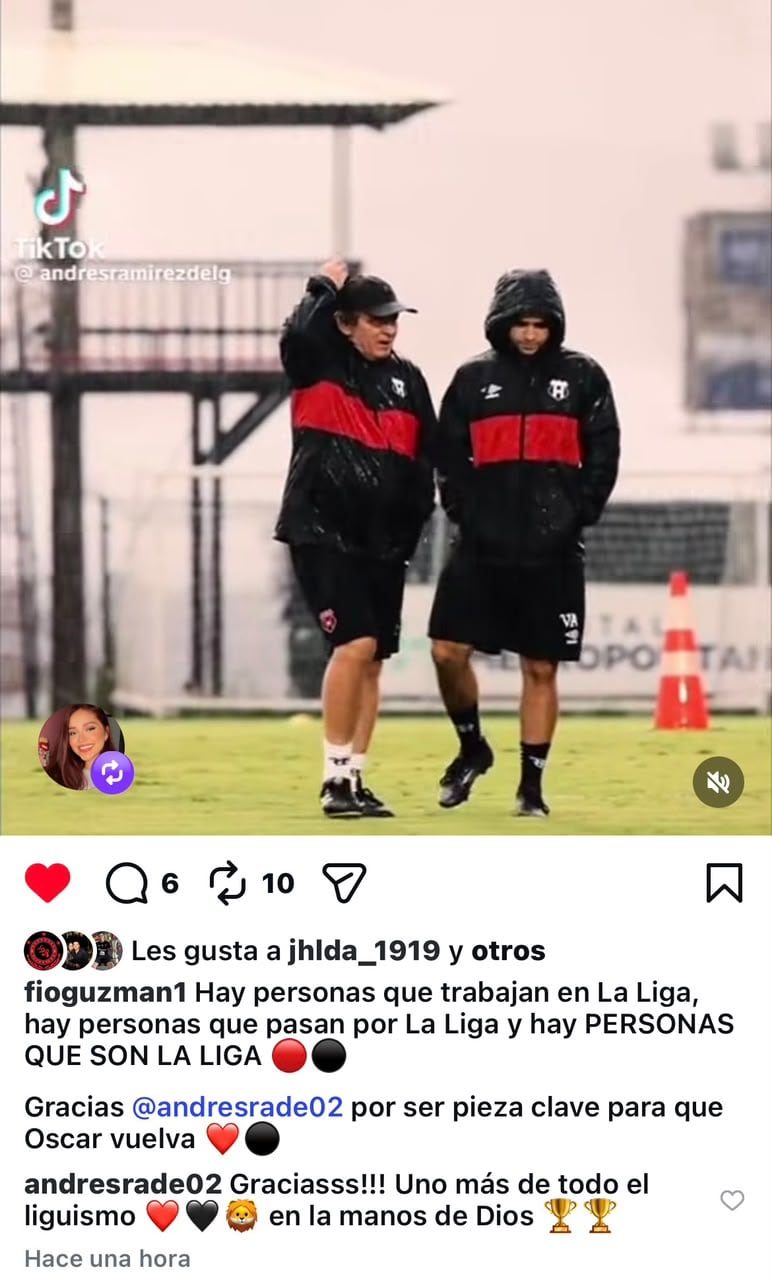 Andrés Ramírez dio las gracias a una creadora de contenido que le reconoció su trabajo para que vuelva el Machillo a Alajuelense.