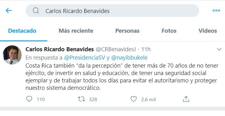 El presidente de El Salvador, que no estudió nada, le tira a Costa Rica por el Covid-19. El diputado Carlos Ricardo Benavides le responde.