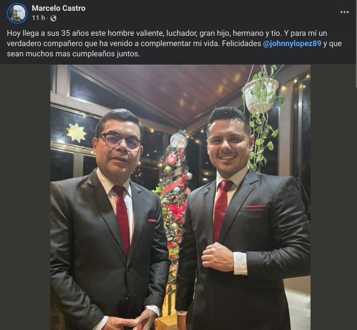Marcelo Castro mostró su lado más romántico al celebrar los 35 años de Johnny López