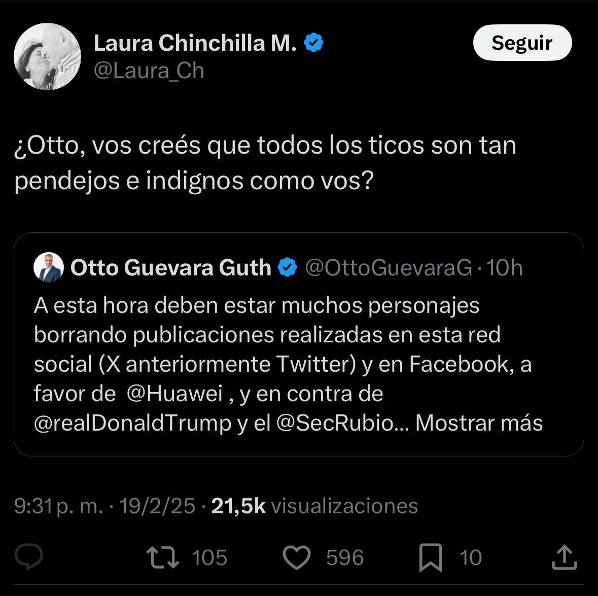 Laura Chinchilla estalló contra Otto Guevara por tocar varios temas políticos
