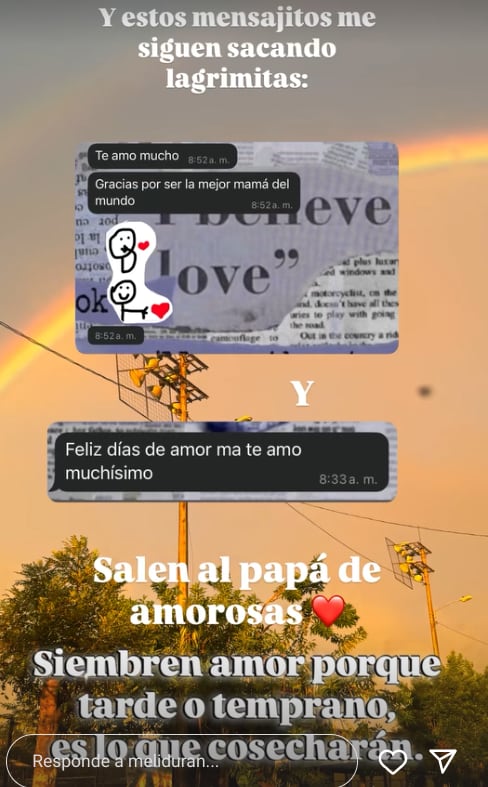 Melissa Durán dice llorar aún cuando recibe mensajes así de sus hijas.