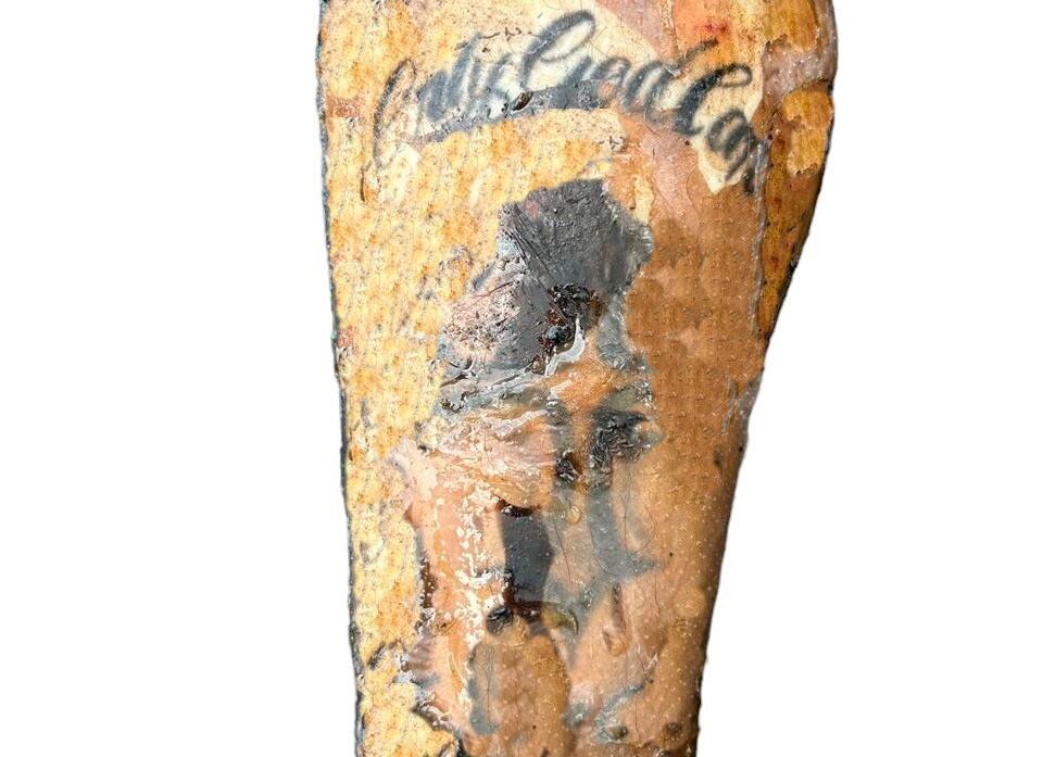 Dos tatuajes es lo único que quedó visible en el cuerpo de un hombre que mataron y prendieron fuego en Los Coyotes de Liberia, Guanacaste. Foto: OIJ