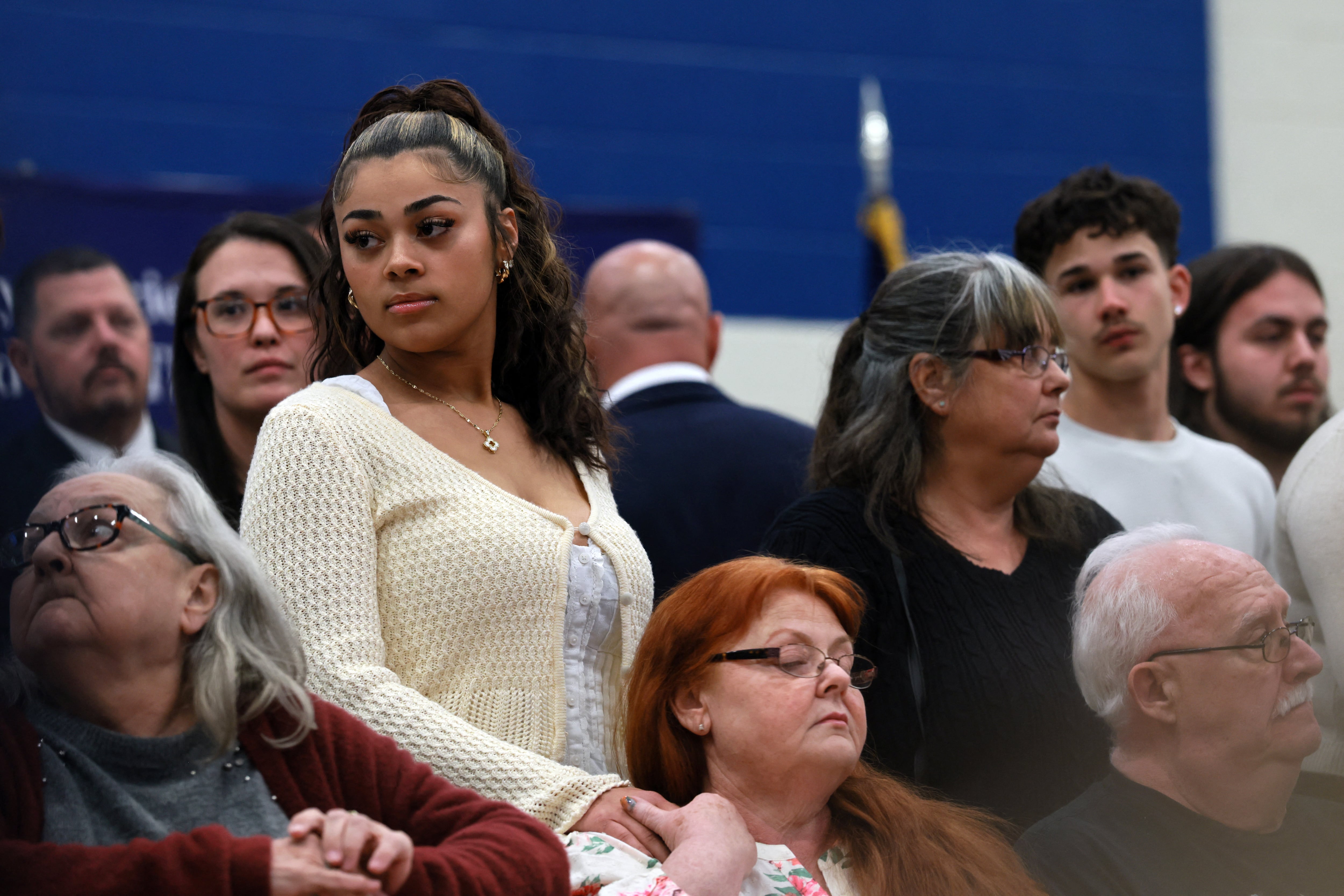 BRENTWOOD, NEW YORK - APRIL 08: Family members of some of the victims of convicted Gilgo Beach serial killer Rex Heuermann attend a news conference at Suffolk County Community College on April 08, 2026, in Brentwood, New York. In a major reversal, Rex Heuermann, the 62-year-old man accused of being the Gilgo Beach serial killer, pleaded guilty to up to eight murders in an appearance in a Riverhead court on Wednesday. Spencer Platt/Getty Images/AFP (Photo by SPENCER PLATT / GETTY IMAGES NORTH AMERICA / Getty Images via AFP)
