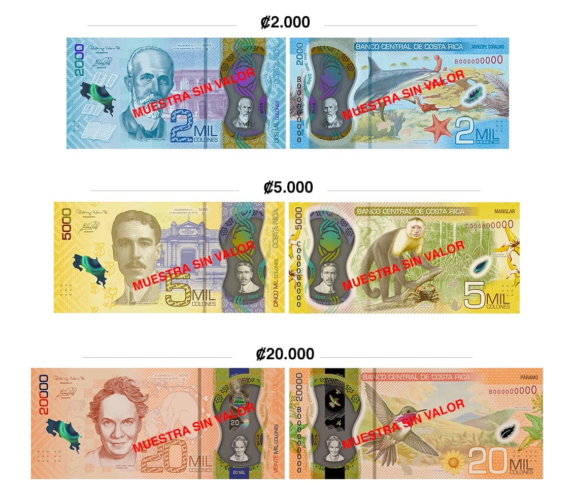 Billetes de dos, cinco y 20 mil colones se volverán chicos plásticos