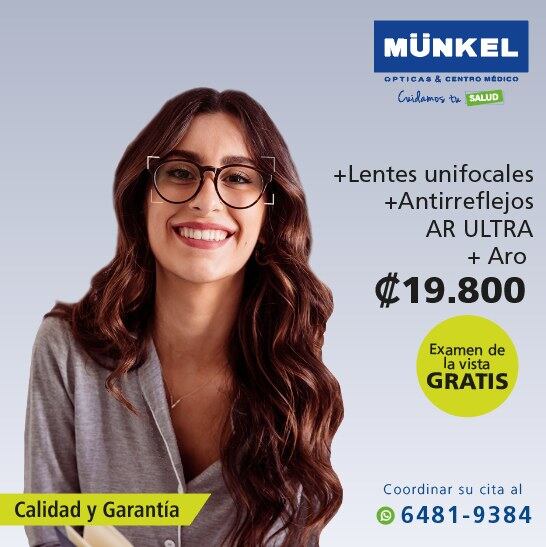 Ópticas Münkel le ofrece una promo exclusiva para que no descuide su salud visual.