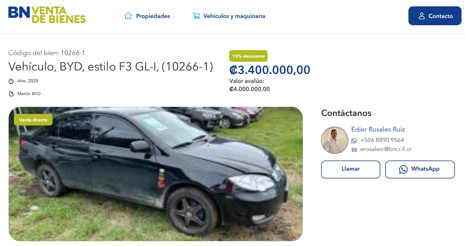 Carros usados en venta por el Banco Nacional