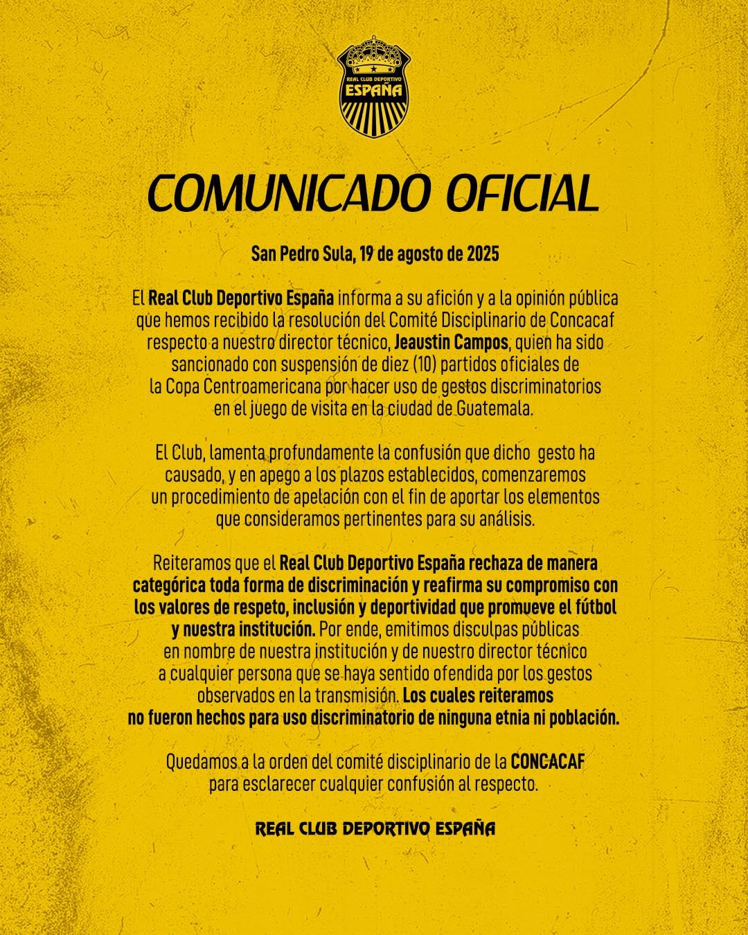 Jeaustin Campos, sanción de Concacaf,comunicado