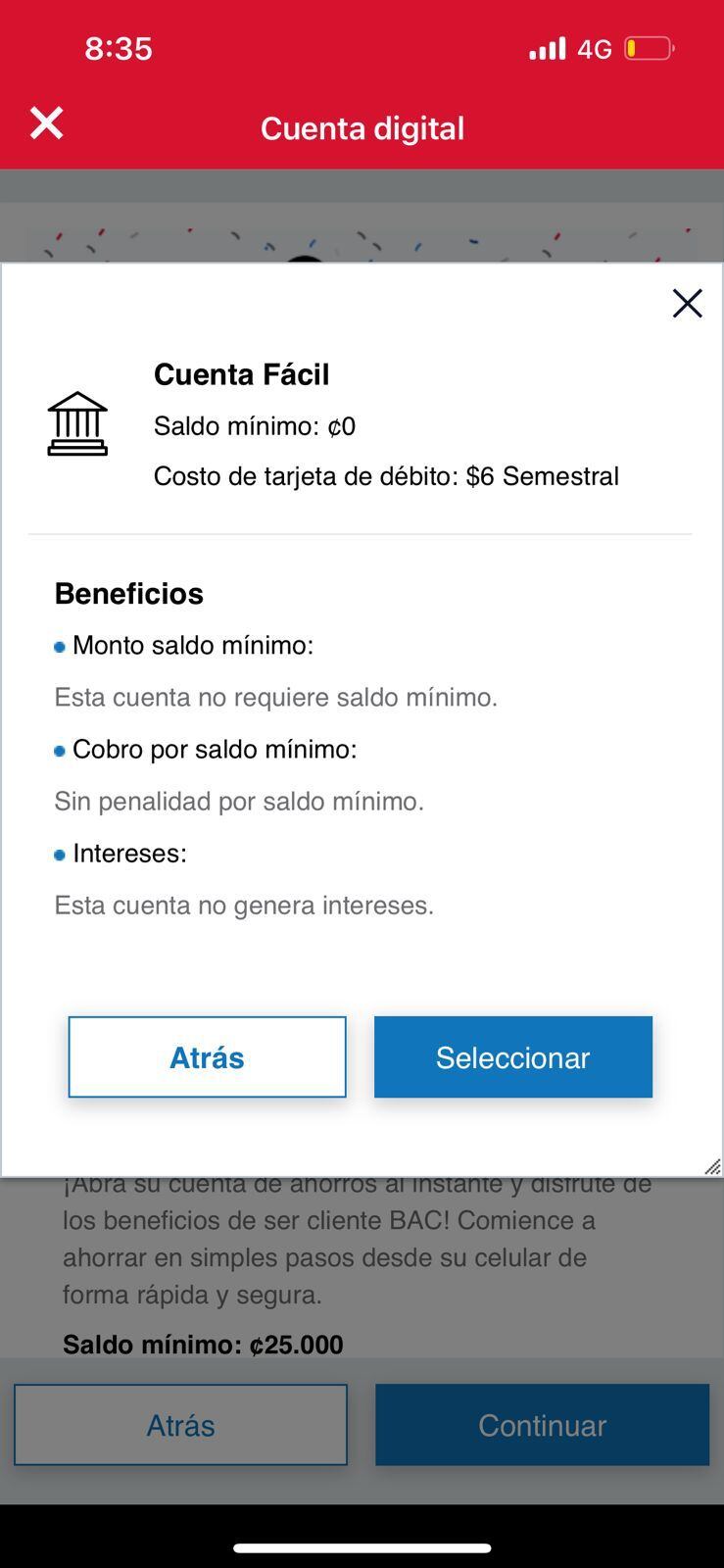 El BAC cobrará el doble de multa por tener menos de 25 mil colones en la cuenta