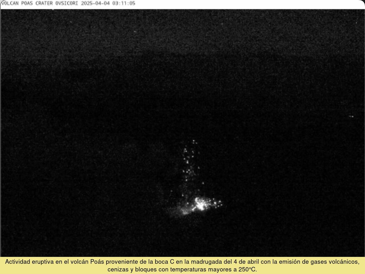 La cámara del Ovsicori captó la nueva erupción del coloso.