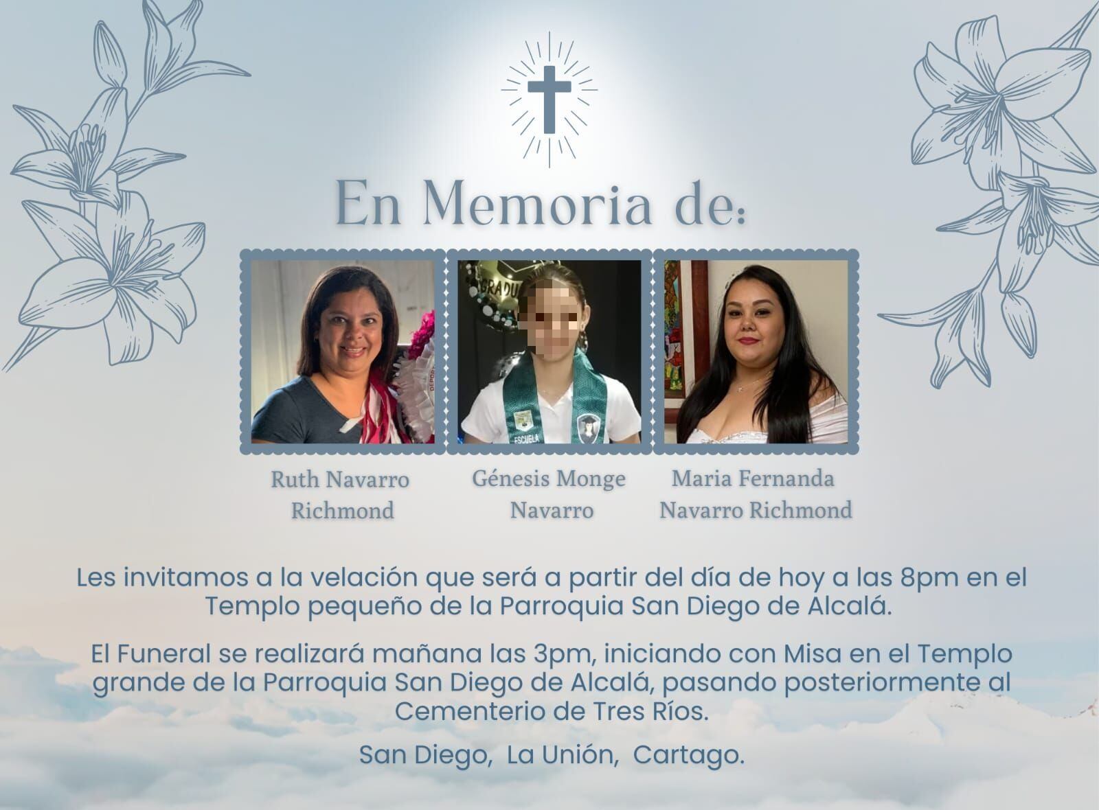 El funeral de Ruth su hija Genesis y su sobrina María Fernanda se realizará este lunes a las 3 p.m.