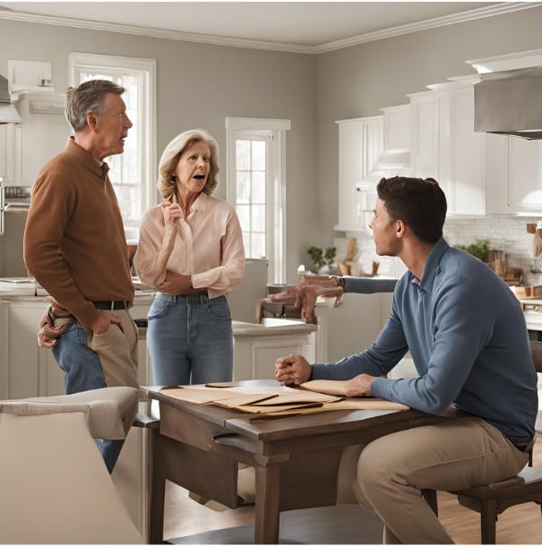 Foto de papás discutiendo con un hijo generada con IA