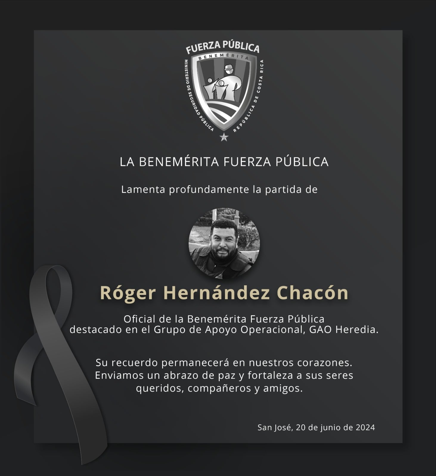 Roger Hernández Chacón, oficial que murió en choque en la autopista General Cañas.