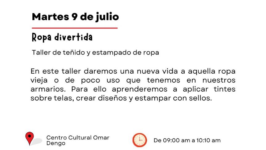 Los talleres tienen un valor de 5.000 colones por persona y se incluyen los materiales.