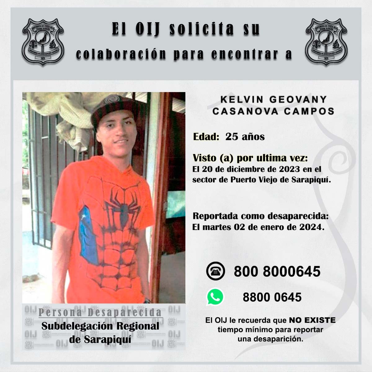 El paradero de Kelvin Geovany Casanova Campos y Grisville Anthony Hilarion Allen es incierto. Foto: OIJ