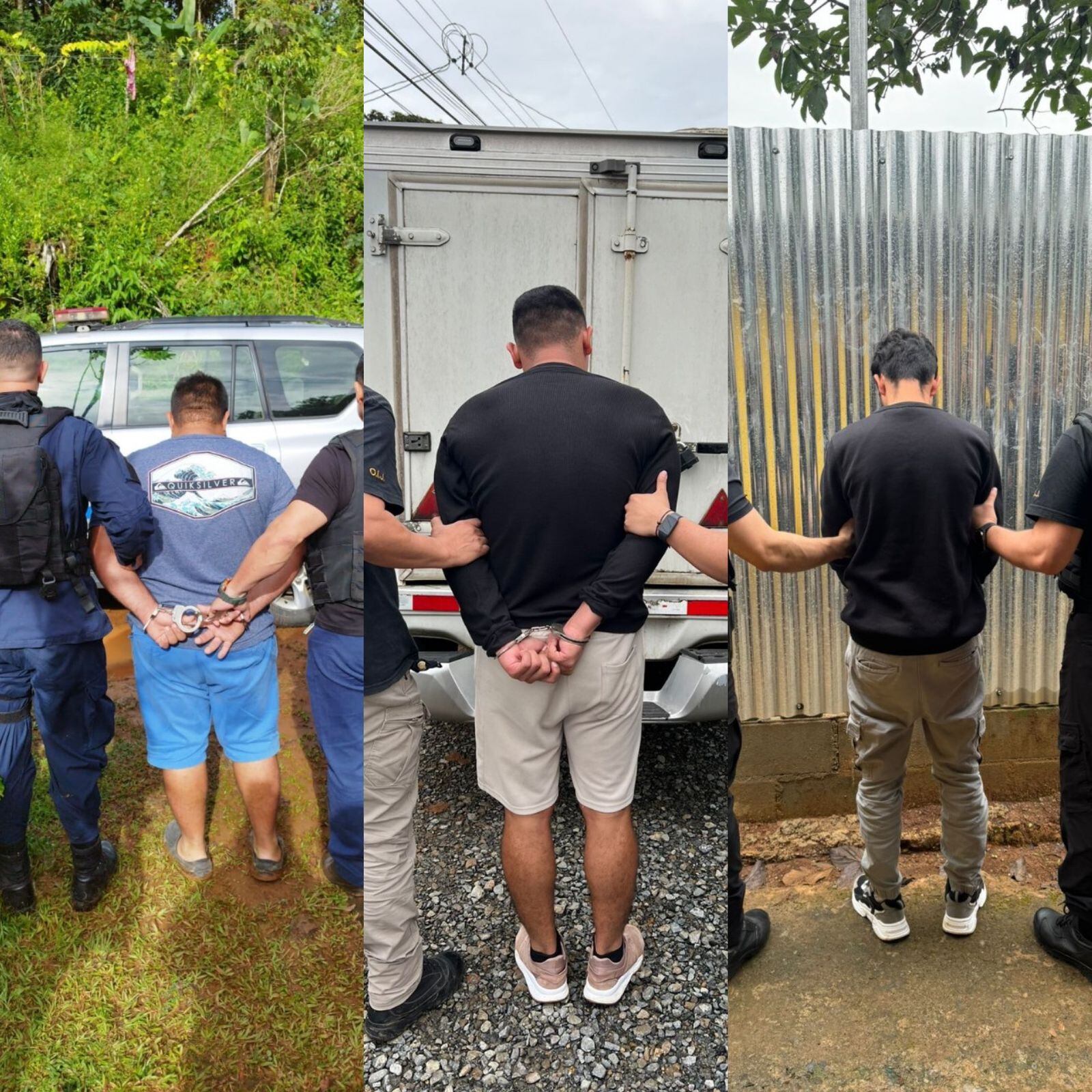 Tres sujetos de apellidos Rojas, de 23 años; Villanueva, de 25 años y Agüero, de 33 años son señalados como los responsables de causar terror en las gasolineras de la zona sur. Foto: OIJ